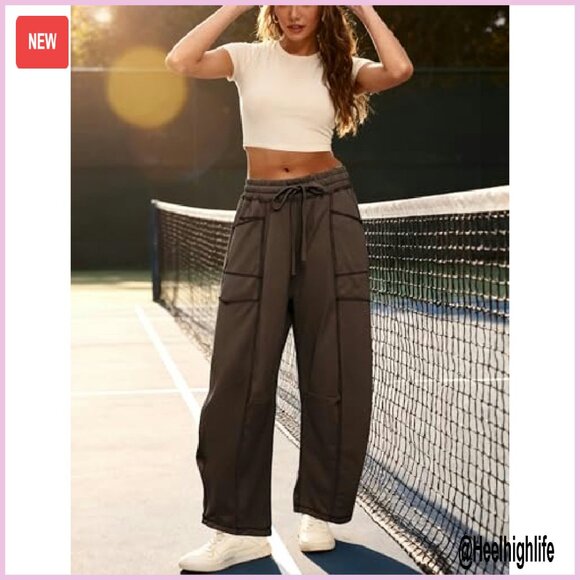 Wide Leg Sweatpants with Drawstring Waist & Pockets - Cotton Blend Lounge Pants - Picture 8 of 8